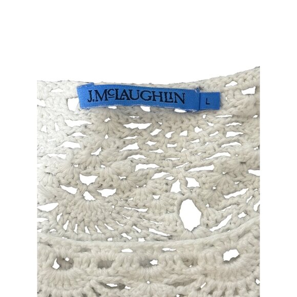 J. McLaughlin Shellona Sweater Crochet Open Knit White Cotton Womens Size L - Picture 4 of 7